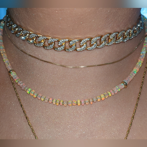 14k Jewelry - 14k Yellow Gold Baby Pink Ethiopian Opal Beaded Gemstone Gold spacers Necklace